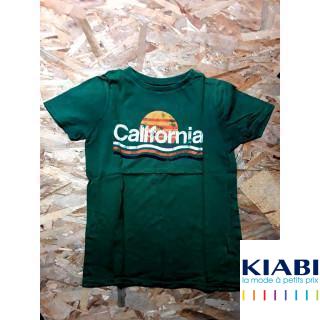 T shirt MC vert kaki dessin orange et blanc "california"