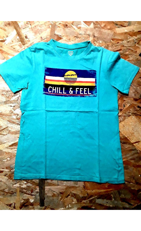 T shirt MC turquoise imprimé coloré " summer chill & feel"