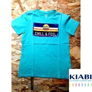 T shirt MC turquoise imprimé coloré " summer chill & feel"