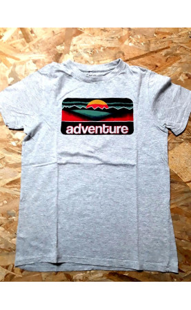 T shirt MC gris imprimé coucher de soleil " adventure "