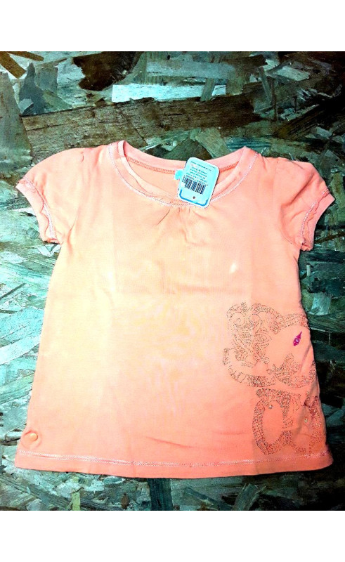 T shirt MC orange brodé dessins et sequins