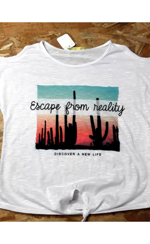 T shirt MC blanc " escape from reality "