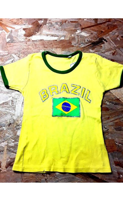 T shirt MC jaune et vert imprimé brazil