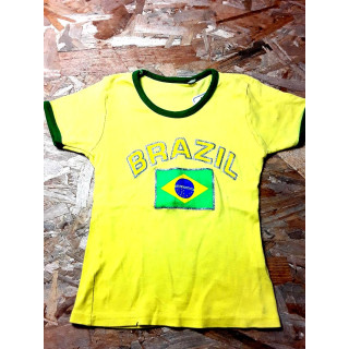 T shirt MC jaune et vert imprimé brazil