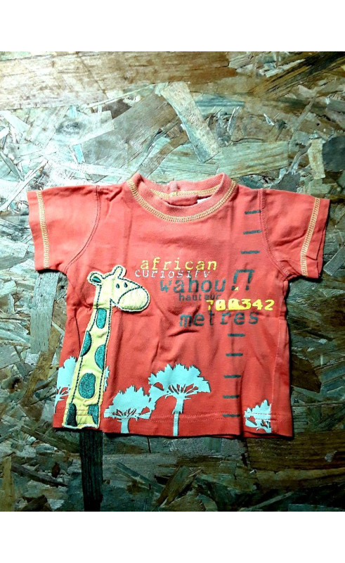 T shirt MC orange imprimé girafe