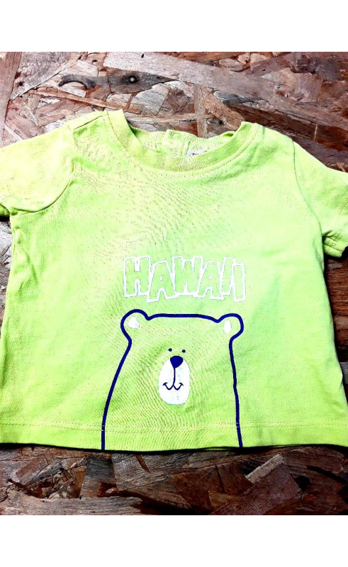 T shirt MC vert imprimé ours " Hawaii "