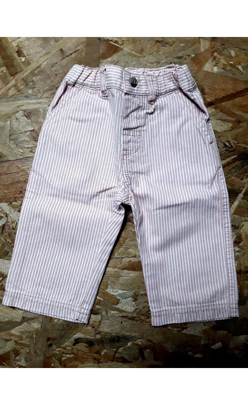 Pantalon jean rayé rose et blanc