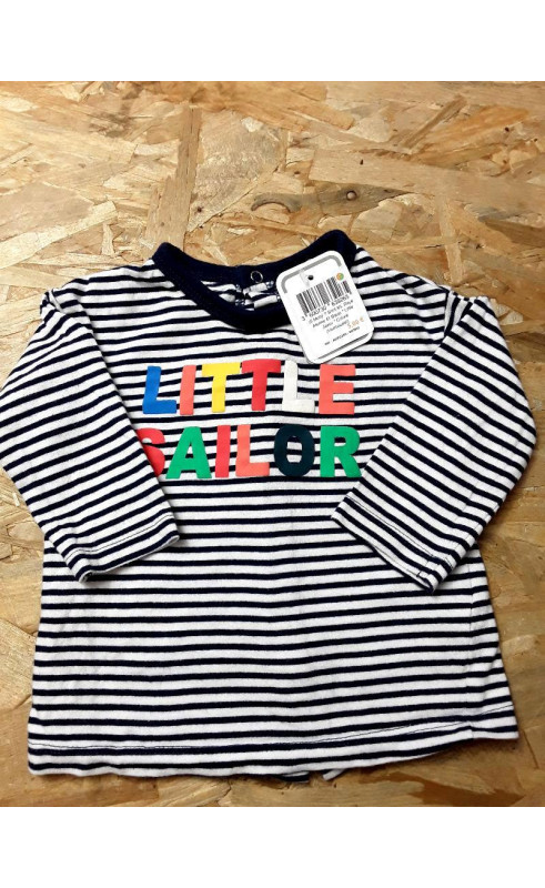 T shirt ML rayé marine et blanc " little sailor " coloré