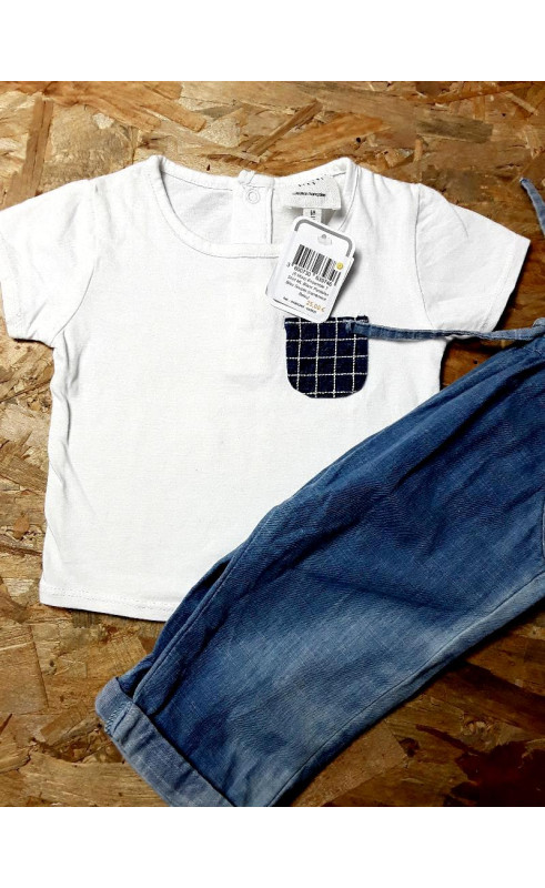 Ensemble t shirt ML blanc pantalon bleu souple