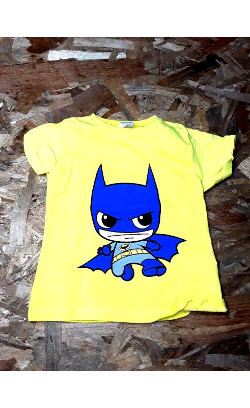 T shirt MC jaune fluo imprimé batman