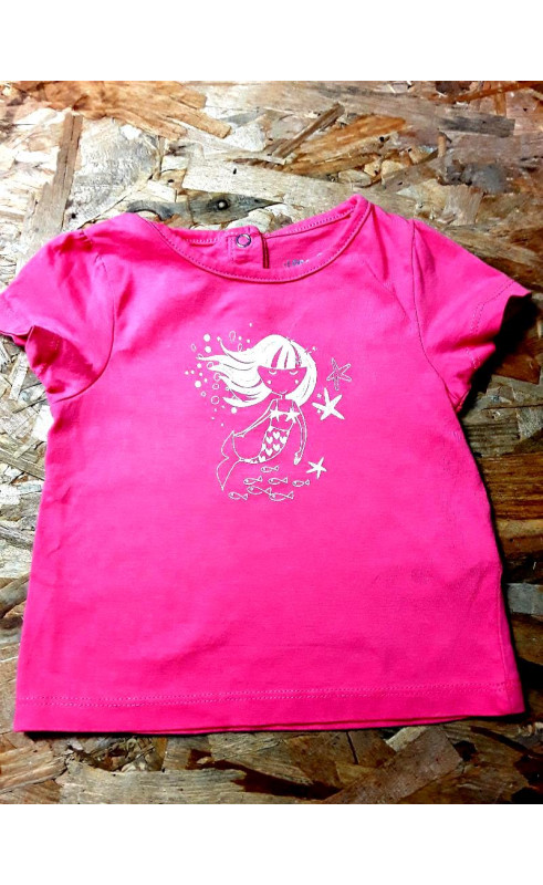 T shirt MC rose imprimé sirène