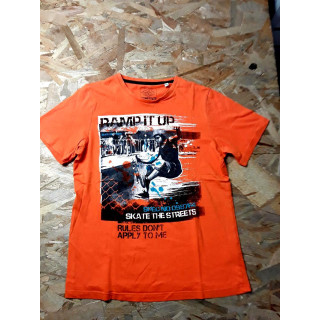 T shirt MC orange imprimé skatteur