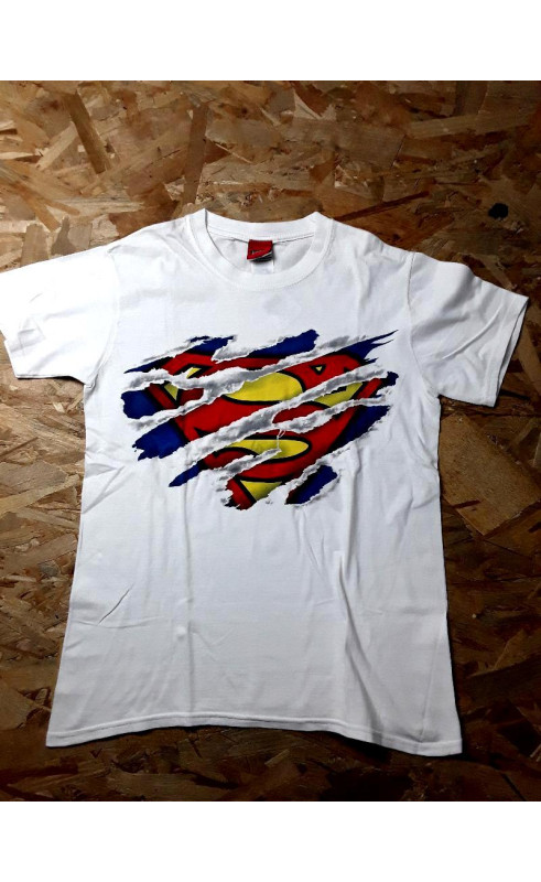 T shirt MC blanc imprimé superman