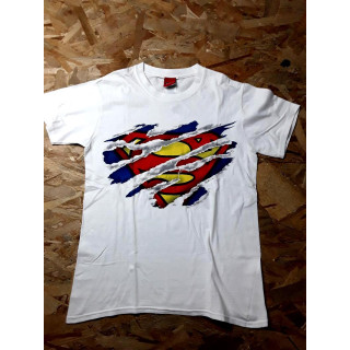 T shirt MC blanc imprimé superman