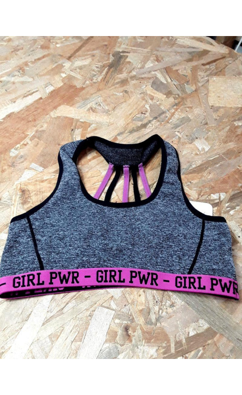 Brassière de sport grises et rose " girl power "