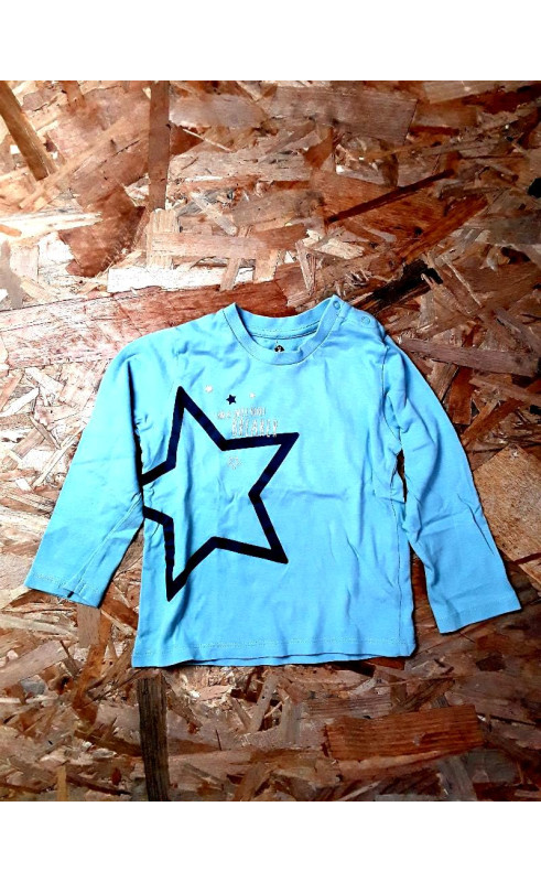 T shirt ML bleu imprimé étoile verte