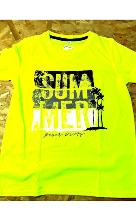 T shirt MC jaune fluo imprimé