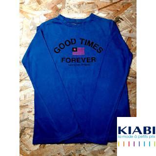 T shirt ML bleu imprimé "Good Times Forever"