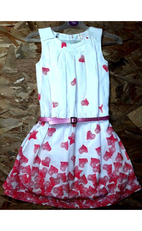 Robe blanche MC imprimé coeur rose avec ceinture