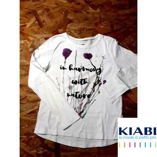 T shirt ML blanc imprimé fleur "In harmony with nature"