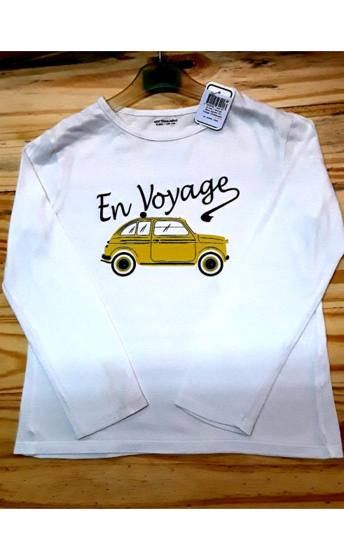T shirt ML blanc imprimé "En voyage"