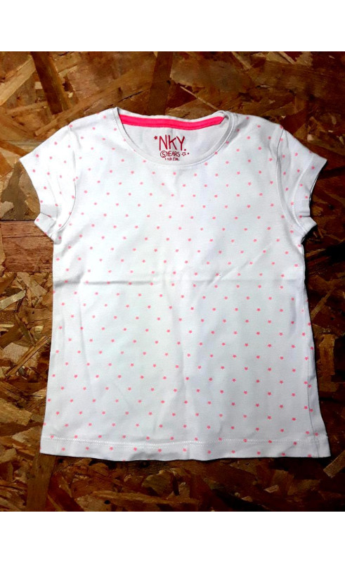 T shirt MC blanc imprimé étoile rose