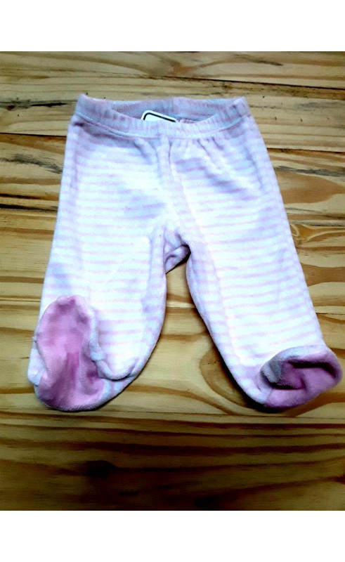 Pantalon en velours rayé blanc et rose avec pied