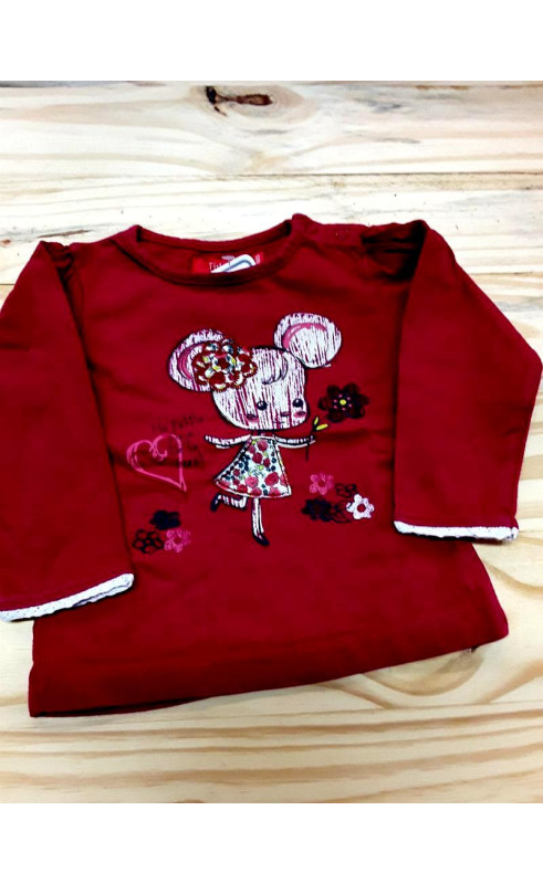T shirt ML rose fushia imprimé petite fille