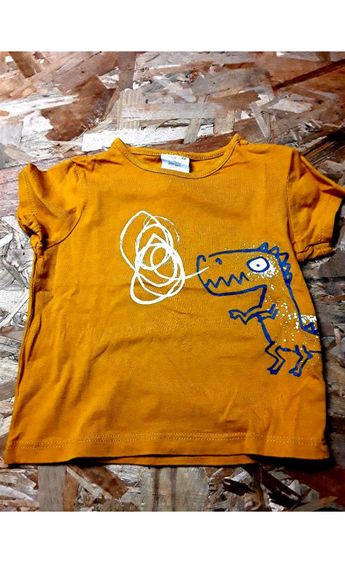 T shirt MC jaune moutarde imprimé dinosaure