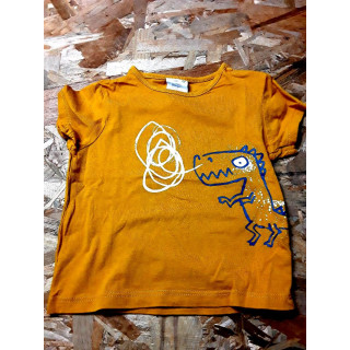 T shirt MC jaune moutarde imprimé dinosaure