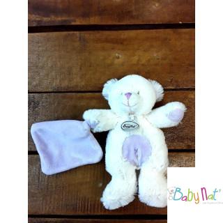 Doudou ours blanc et violet