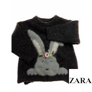 pull en laine gris avec lapin