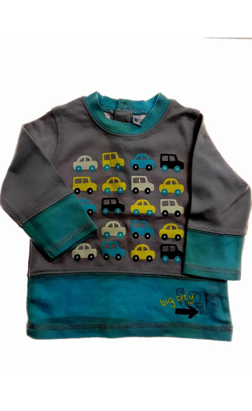 tee shirt ML bleue et gris avec voiture