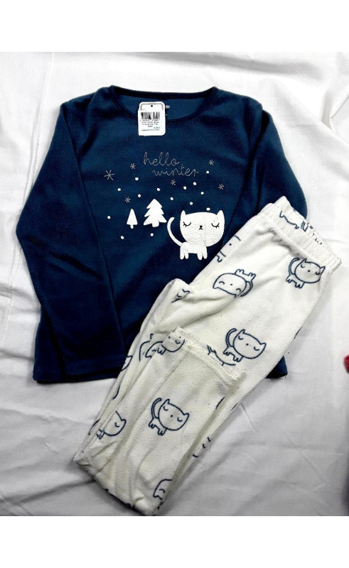 pyjama bleue et blanc avec chat