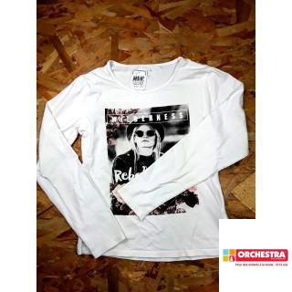 tee shirt ML blanc avec image de femme