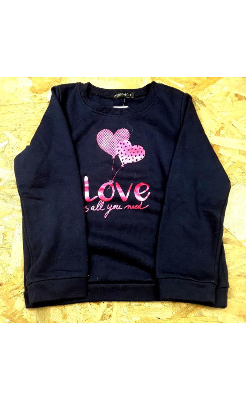 Pull Bleu Marine motifs roses "all you need is love"