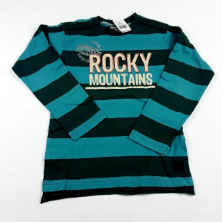 T shirt ML bleu turquoise rayé "Rocky mountains"