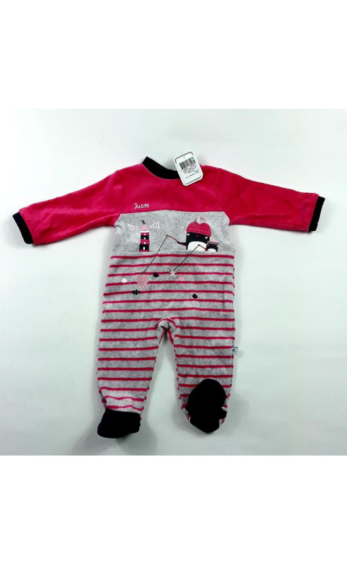 Pyjama rose rayé motif pingouin