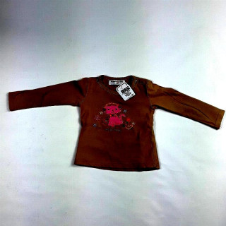 T shirt ML MARRON BRODERIE CHAT ROSE