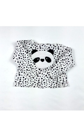 T shirt Ml blanc tacheté avec tête de panda