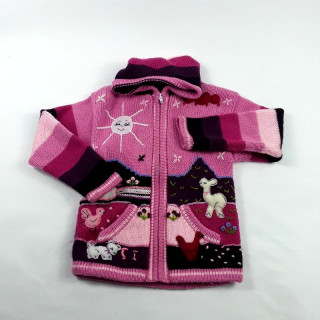 Gilet en laine à capuche de lutin rose et violet