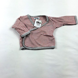 T shirt ML ourlet gris rayé blanc et rouge