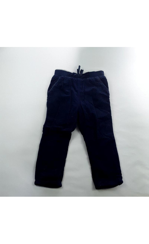 Pantalon bleu marine en velours côtelé ceinture élastique
