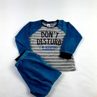 Pyjama 2 pièces gris et bleu canard "Don't disturb"