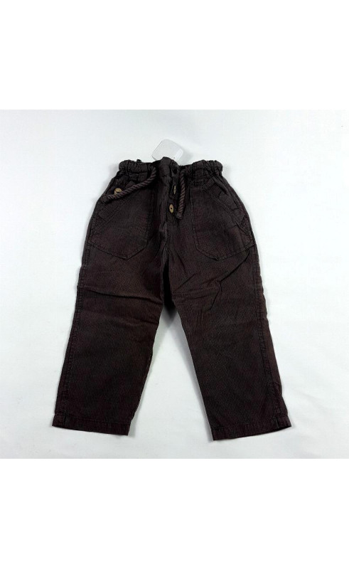 Pantalon en tissu marron rayé noir boutons en bois