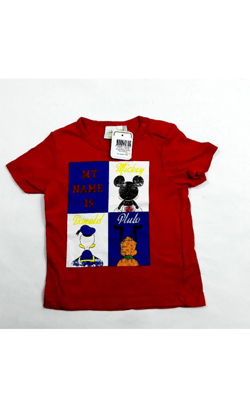 T shirt Mc rouge Mickey Donald Pluto