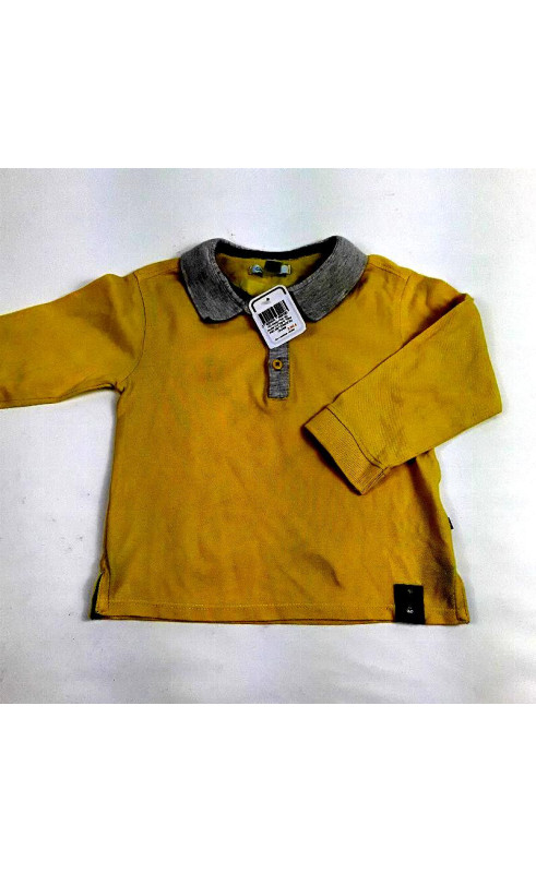 Polo ML jaune col hgris "Play with me"