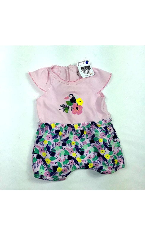 Combishort MC rose avec motifs fleurs et toucans