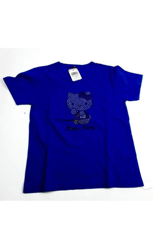 T shirt MC bleu strass hello kitty