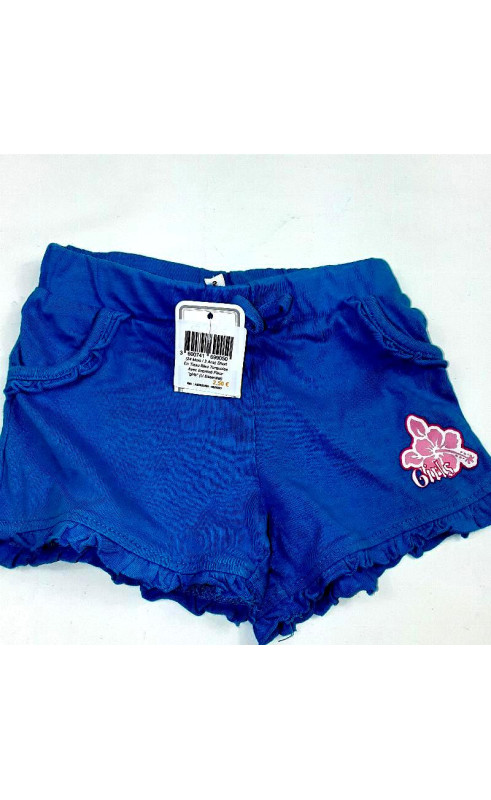 Short en tissu bleu turquoise avec imprimé fleur "girls"